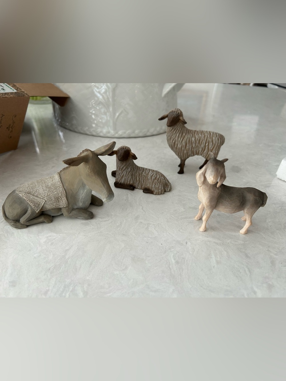 Willow Tree Neutral Toned Farm Animal Figurine Set - Sheep, Goat, Lamb, Cow